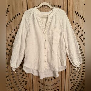 White Textured Button-Down Shirt - Lightweight Women’s Top